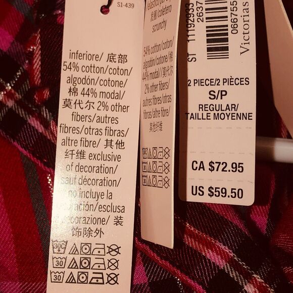 NWT Victoria's Secret Womens Pajama Top Size SP Red Plaid Button Up Long Sleeve - Picture 6 of 7